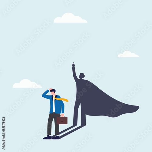 Illustration of man looks up to the superhero as the figure inspiration and motivation