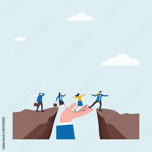 Illustration of teamwork and collaboration with people are trying to cross the gap