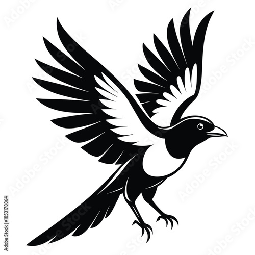 flying magpie bird line art silhouette vector illustration
