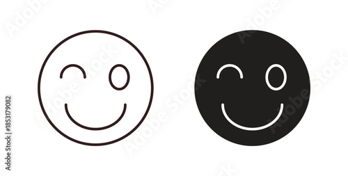 Smile wink icons. thin line and glyph vector icons pack on white background