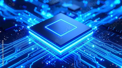 Futuristic Processor Chip with Glowing Circuitry Animation