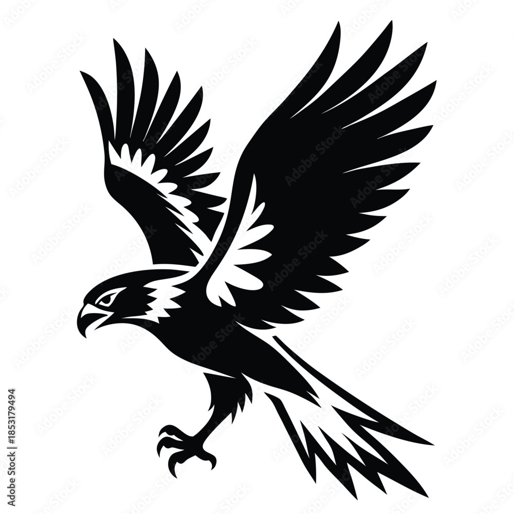 Obraz premium flying hawk bird line art silhouette vector illustration
