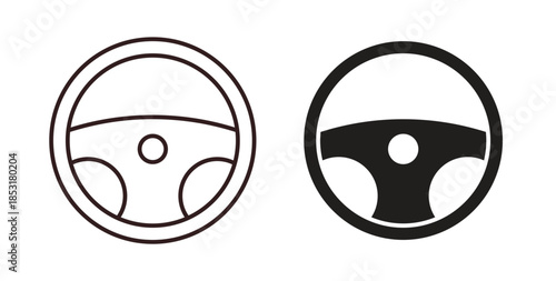 Steering wheel icons. thin line and glyph vector icons pack on white background