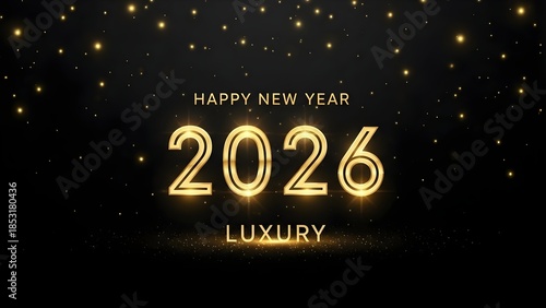 Luxury Happy New Year 2026 Banner with Golden Lights and Sparkles