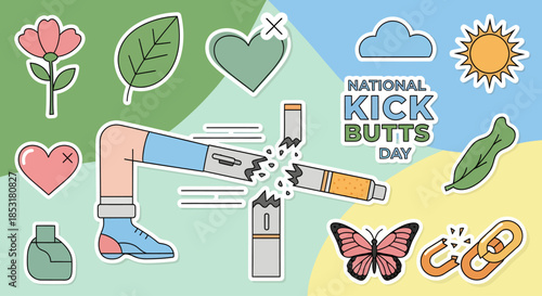 National Kick Butts Day illustration promoting smoking cessation.