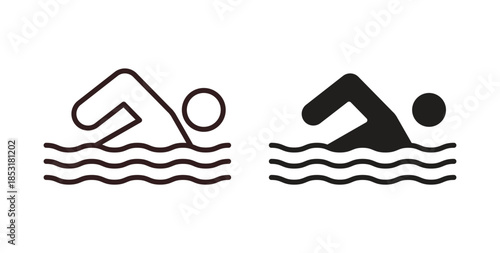 Swimmer icons. thin line and glyph vector icons pack on white background