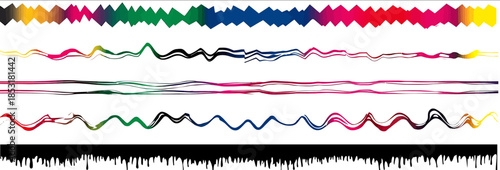 Colorful website borders with unique designs including zigzags waves and paint drips enhancing web pages and creative projects with eye catching diverse styles