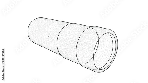 A technical wireframe drawing of a hollow cylinder, illustrating a 3D model for engineering, design, or manufacturing.
