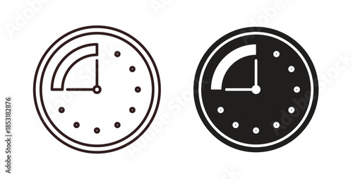 Time quarter past icons. thin line and glyph vector icons pack on white background