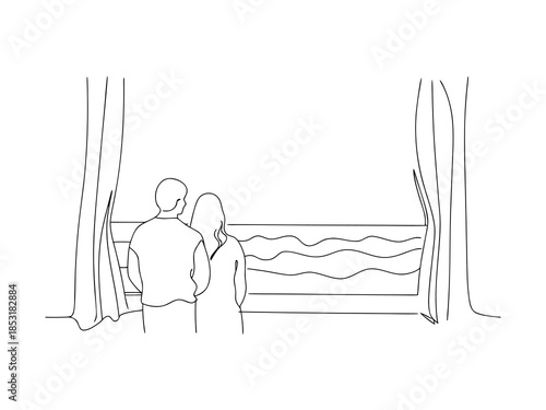 Couple Relaxing In Hot Tub, Wellness Retreat, Spa Day, Linear Drawing