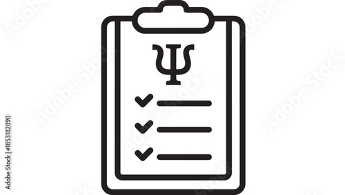 Psychology test clipboard with psi symbol and checkmarks on transparent background silhouette