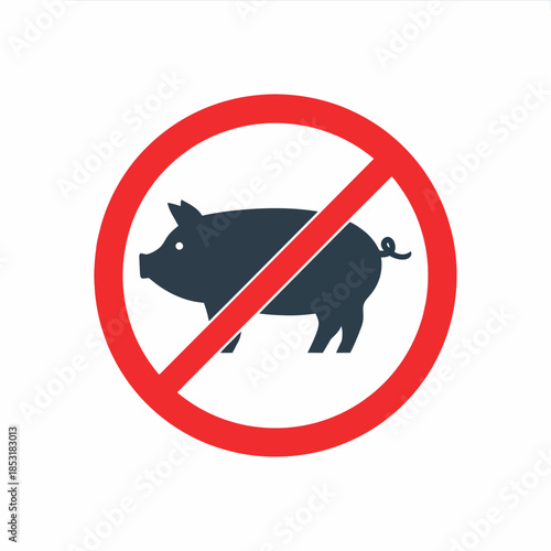 No Pork Sign Isolated on White Background, Symbol of Prohibition and Restriction