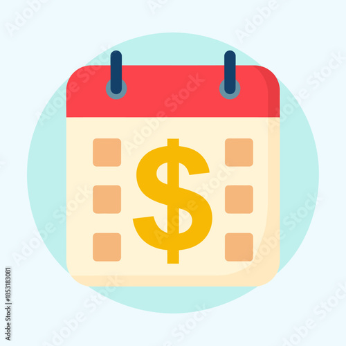 Financial planning calendar icon illustrating important payment dates, budget management, income tracking, and expense scheduling for effective personal and business finance