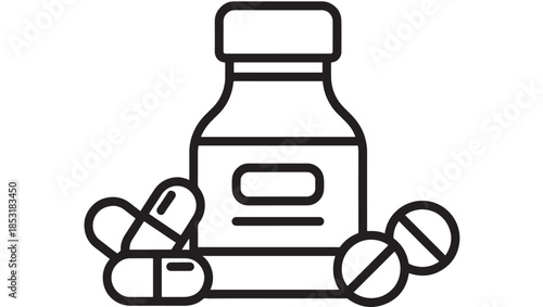 Medicine bottle with pills healthcare icon design on transparent background silhouette