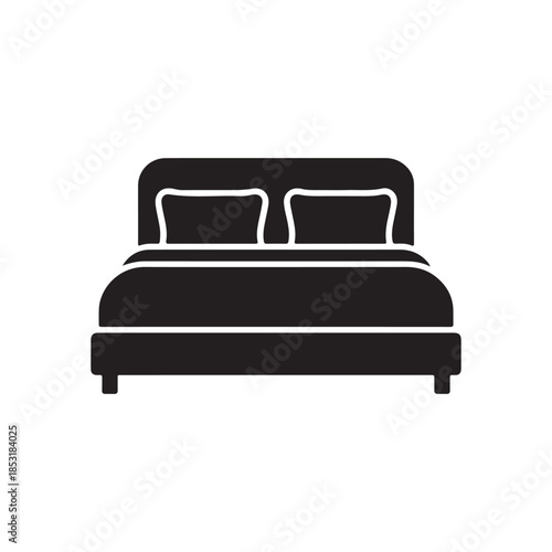 Minimalist Double Bed Icon – Bedroom Furniture, Sleep, Hotel, and Home Interior Symbol for Graphic Design.