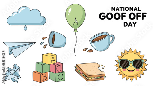 National Goof Off Day celebration with playful doodles and whimsical elements.
