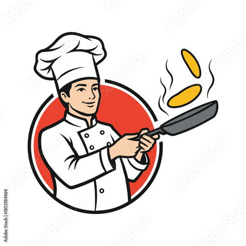 A chef with a pan vector art 