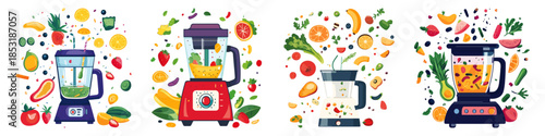 World Vegetarian Day Blender whirling a smoothie with excited ingredients flat vector with white background in graphics design vector style