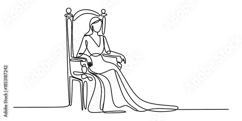 Continuous line drawing of a queen sitting on a throne Vector, illustration