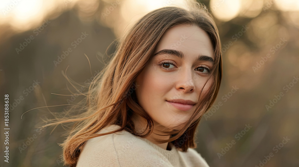 Naklejka premium A portrait of a modern woman in a natural, everyday setting.