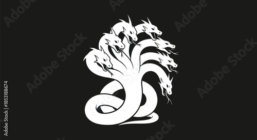 Mythical Hydra Illustration - A Multi-Headed Serpent of Legend and Lore.