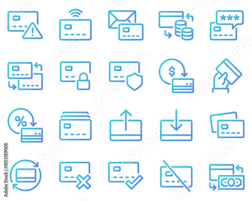 Simple Set of Credit Card Related Vector Line Icons. Contains such Icons as Top up or Withdraw Funds, Money Transfer, Payment and more.
