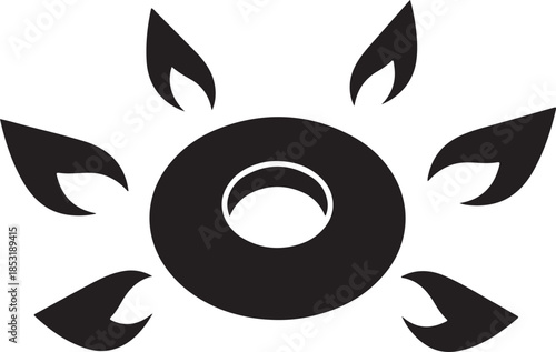 Black and white abstract flower with a central ring and five petals