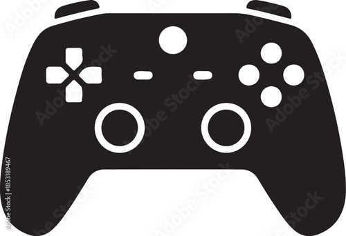 Black Game Controller with White Buttons and Joysticks also transparent background directional pad