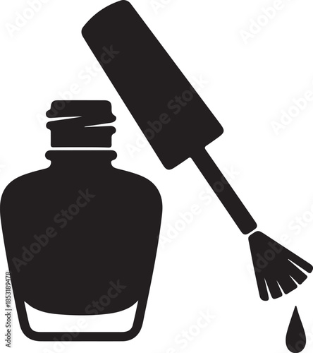Black Ink Bottle with Brush and Droplet also transparent background liquid