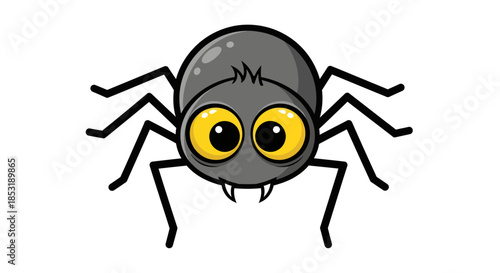 Cartoon Spider with Yellow Eyes and Fangs on White Background
