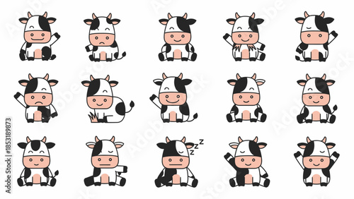 Cute Cow Emotes Set Happy, Sad, Waving, Sleeping, Winking, Surprised, and More