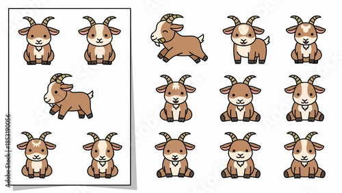 Cute Baby Goats Collection - Adorable Farm Animals Vector Set