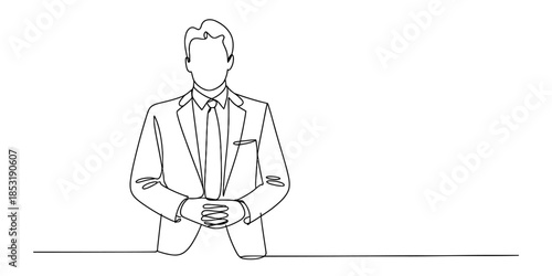 Minimalist one continuous line drawing of a professional man in a business suit Vector, illustration