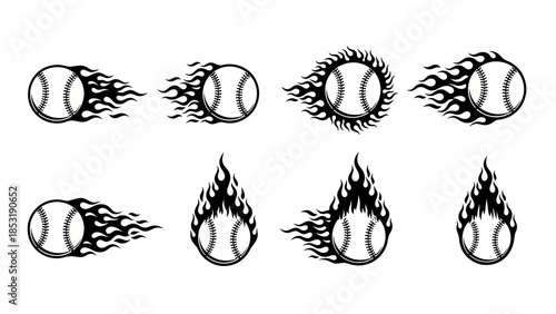 Set of tennis balls engulfed in flames, symbolizing speed and intensity in sports