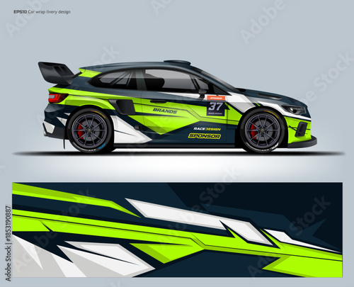 A neon green and black GT racing wrap designed for high visibility and modern motorsport performance identity.