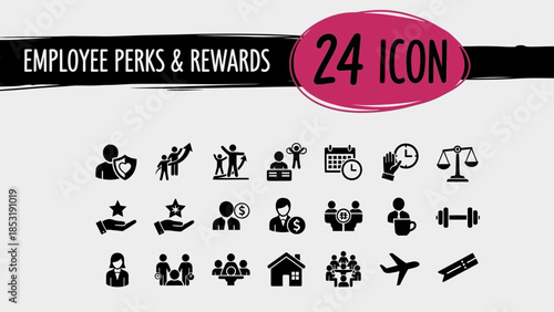 Modern Flat Icons Collection for Employee Benefits, Company Rewards, HR Management, and Career Development Programs, Ideal for Business Presentations