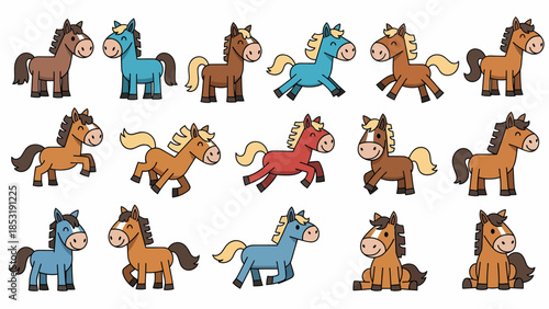 Cute Cartoon Horses Collection - Various Colors and Poses