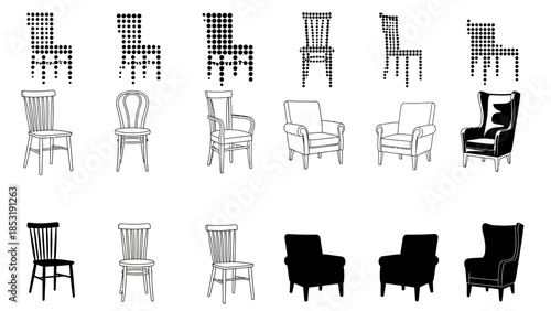 Collection of Chairs, Featuring Various Styles from Traditional to Modern Upholstered Armchairs