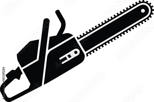 Black silhouette of a chainsaw icon representing a powerful cutting tool for forestry