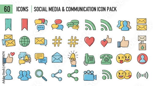 Social Media Communication Icon Pack with Various Symbols and Icons for Digital Platforms