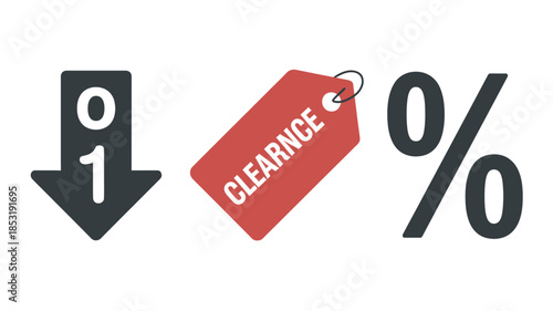 Discount Symbols in Modern Flat Design with Red and Black Colors on White Background for E-commerce