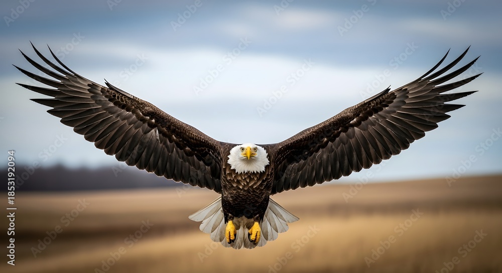 Obraz premium Bald eagle in flight with outstretched wings