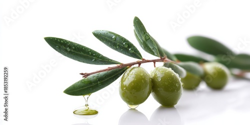 Wallpaper Mural Fresh green olives with leaves and droplets on branch Torontodigital.ca