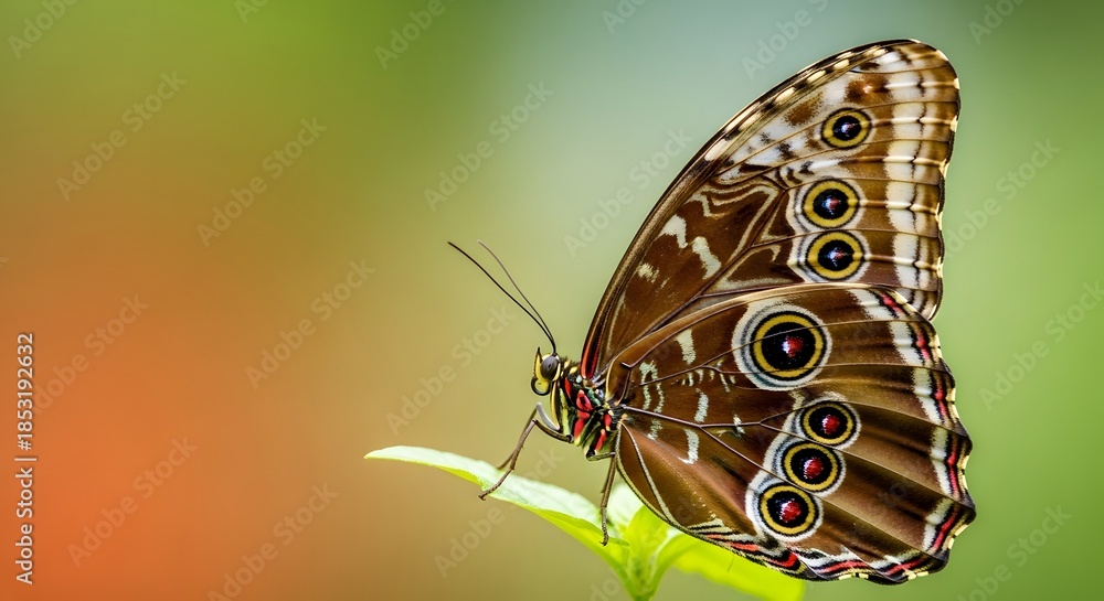 Naklejka premium Brown butterfly perched on a green leaf