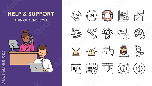 Customer support staff working together on a laptop in a modern office environment from a high viewpoint