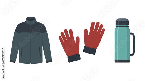 Outdoor Gear Set in Flat Design with Bold Colors and Simple Texture for Adventure Branding