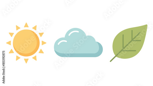 Weather Icons in Simple Flat Design with Bright Colors on White Background for Web Use