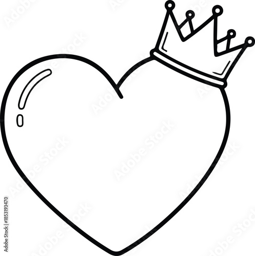 A heart wearing a crown illustration on a plain white background