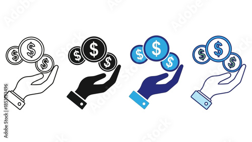Hands holding various dollar coins in different styles