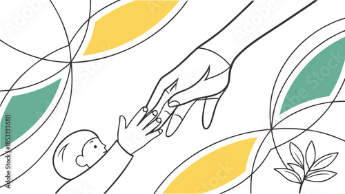 A vibrant gradient vector illustration for 'Hari Ibu', depicting a stylized mother embracing a child, rendered with fluid, interconnected shapes and a warm color palette transitioning from soft pinks 